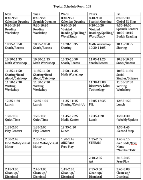 Room 105 Weekly Schedule
